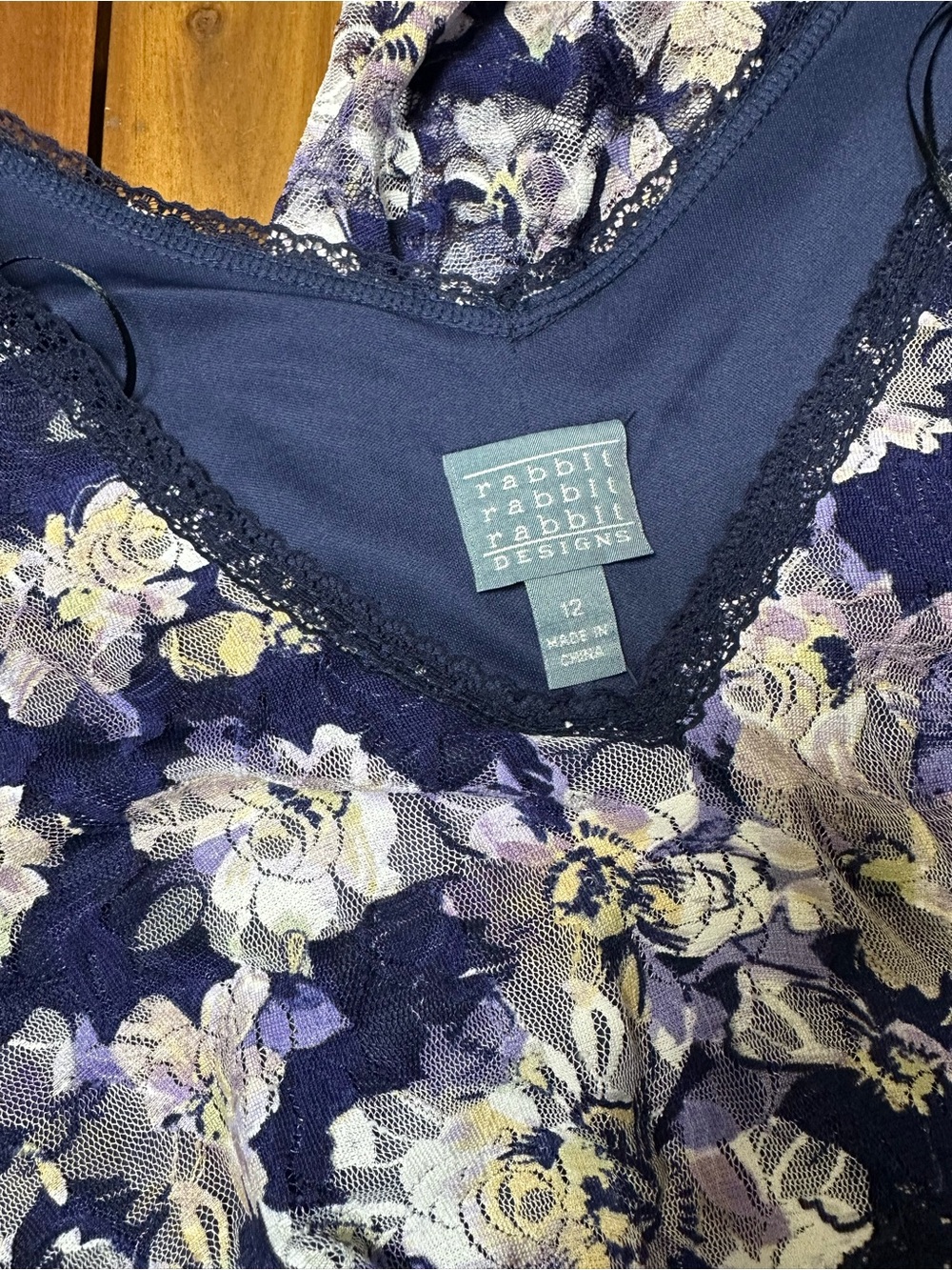 NWT Rabbit Rabbit Rabbit Navy Floral Lace-Trim Dress - Picture 3 of 6